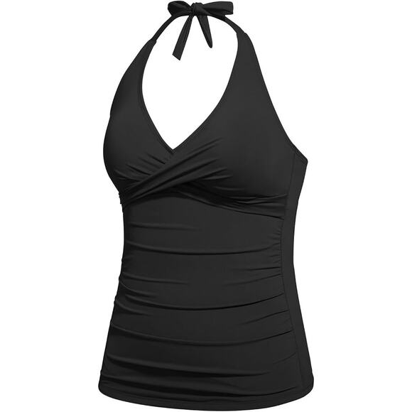 NWT Tempt Me Black Halter Twist Front Tummy Control Tankini Women's Size XL - Picture 2 of 6